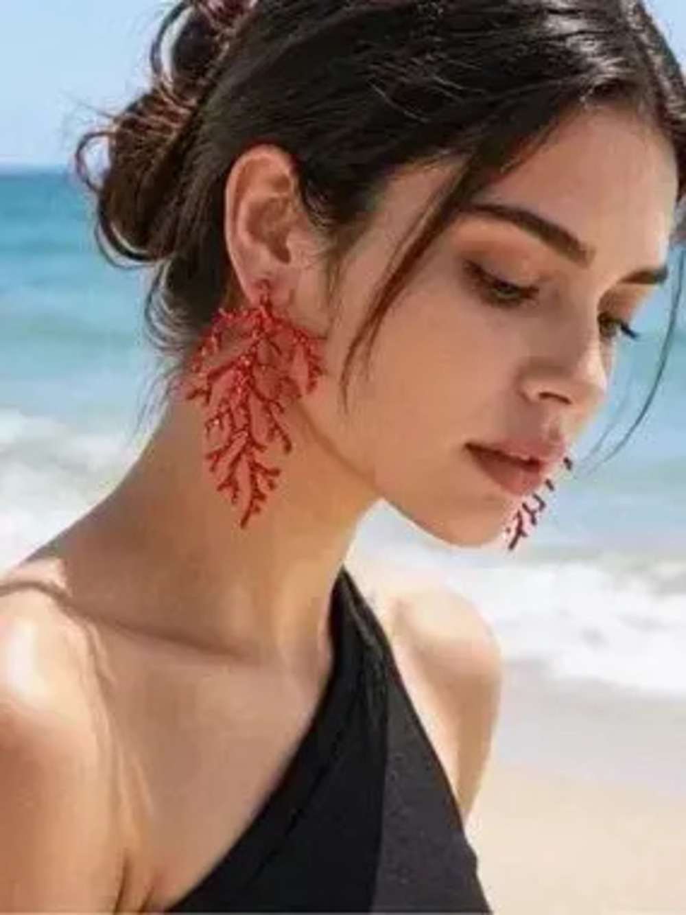 Anthropologie Red Coral Branch Drop Earrings